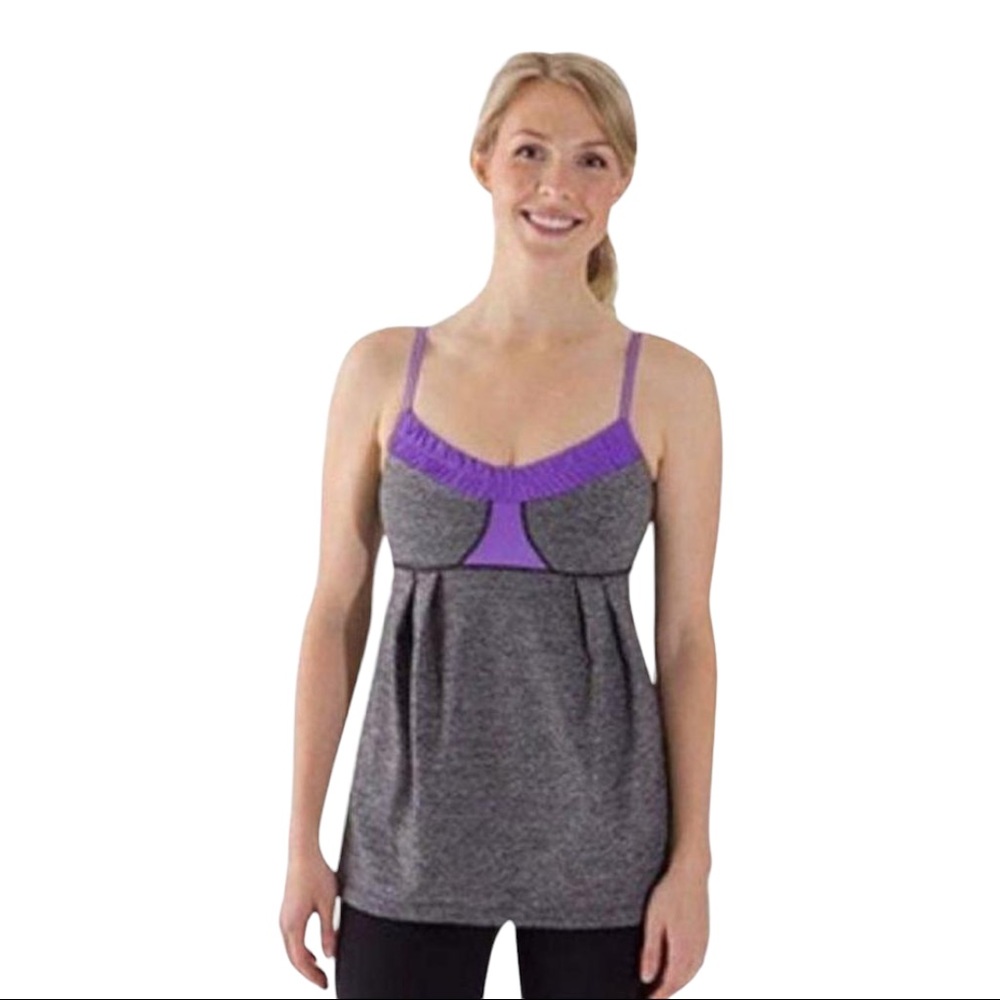Lululemon Gray Purple Yogi Dance Marled Ruched Gathered Activewear Top